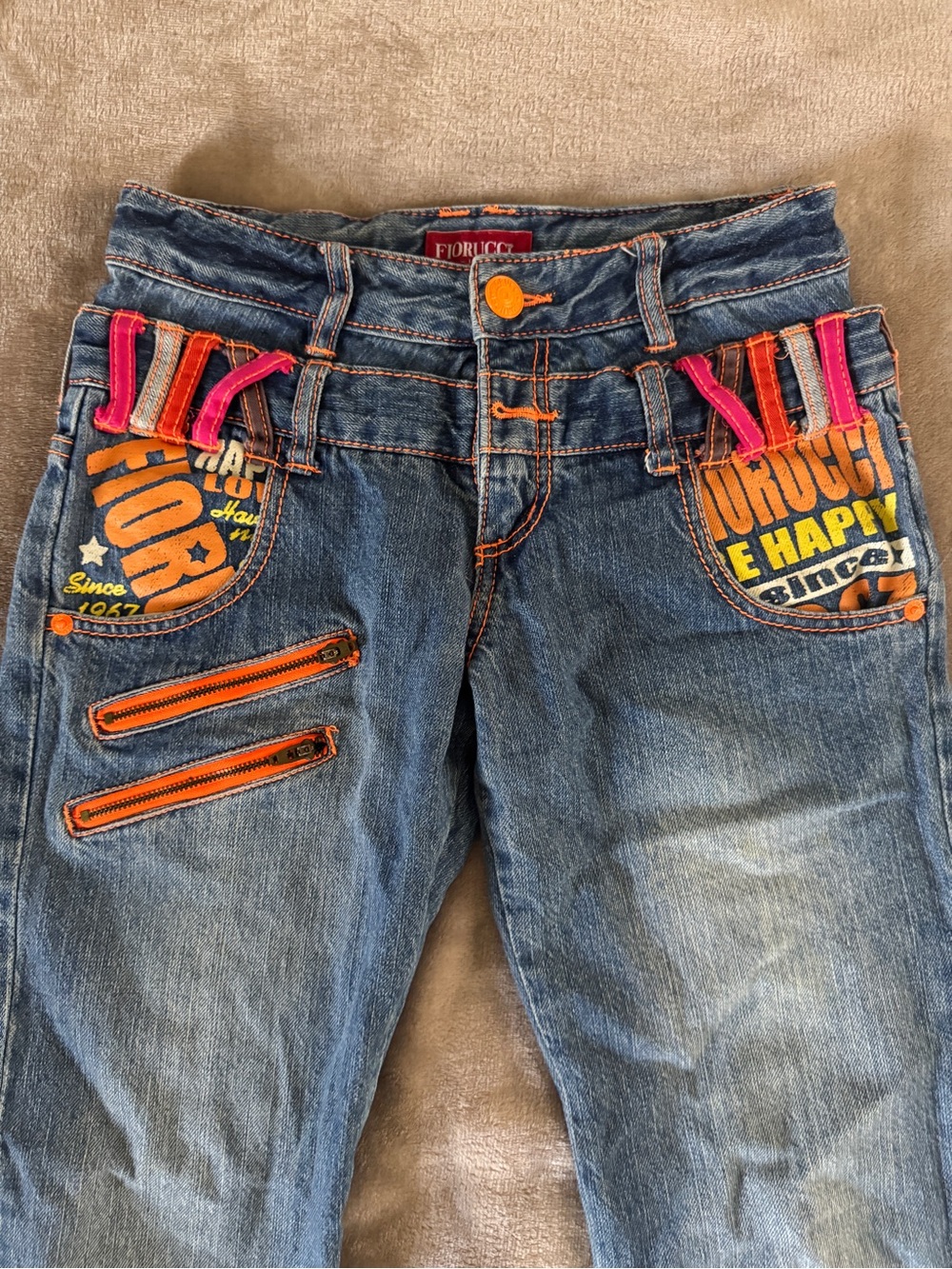 Rare Fiorucci J-SS 140 Y2K Harajuku Double Waist Graphic Jeans XXS XS - Picture 4 of 16